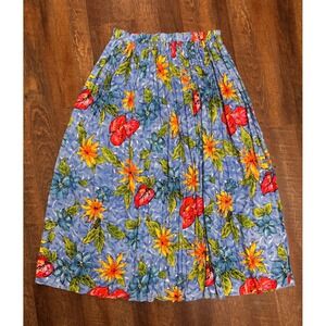 Vintage 80s 90s Solitaire Floral Accordion Pleated Maxi Skirt XL Rayon